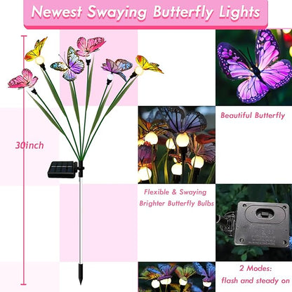 KBG Solar Garden Lights - Outdoor Waterproof Butterfly Lights, High Flexibility Iron Wire & Larger Solar Panel for Yard Patio Pathway Decoration (2-Pack Warm White)