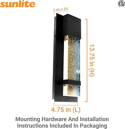 Sunlite LED Outdoor Raindrop Wall Sconce Light Fixture, 12 Watts (60W=), 600 Lumens, Color Selectable 30K/40K/50K, Dimmable, 120 Volts, ETL Listed, Black, for Patios, Garage & Entryway Use