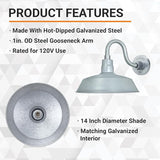 14in. Galvanized Finish Outdoor Gooseneck Barn Light Fixture with 10in. Long Extension Arm - Wall Sconce Farmhouse | Lumora