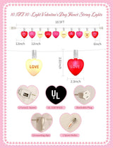 10.5ft Connectable Valentine's Day Lights - Tricolor Red, Pink & White Candy Hearts with Text - Plug-In Waterproof | Lumora