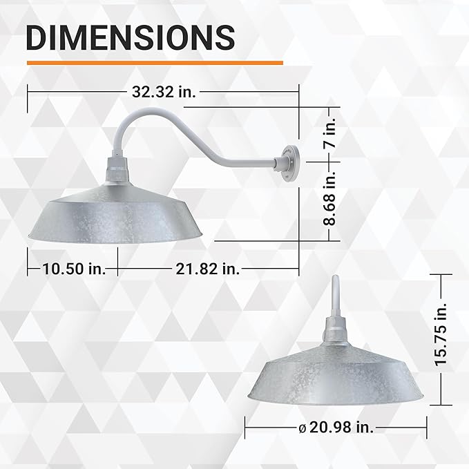 21in. Galvanized Oversized Outdoor Gooseneck Barn Light Fixture With 22in. Long Arm - Wall Sconce Farmhouse | Lumora