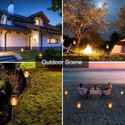 Solar Flame Torch Light, 2 Pack Outdoor Stake Decorative Lighting Yard Pathway, 12LED Portable Energy Saving Outdoor Light