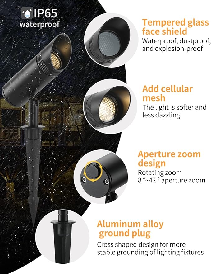Outdoor Landscape Lighting, Low Voltage LED Adjustable Beam Spotlight(2700K), IP65 Waterproof, with Quick | Lumora