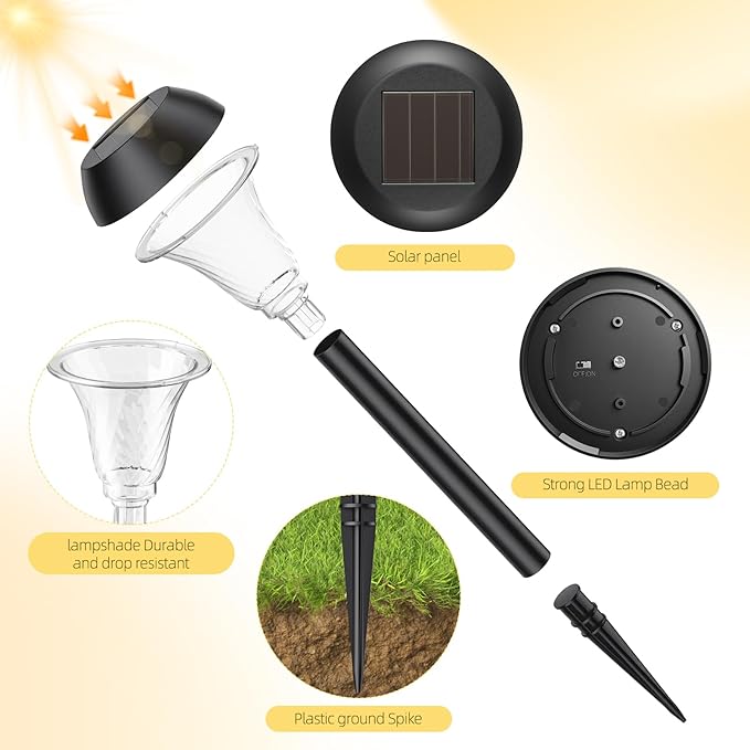 2 Pack Solar Pathway Lights Outdoor, New Upgraded Waterproof LED Lights, 3 Variants (Warm White/Golden/7-Color Slow Flash) with Unique Lamp Shade Patterns, for Garden (2-Pack Colorful Light)