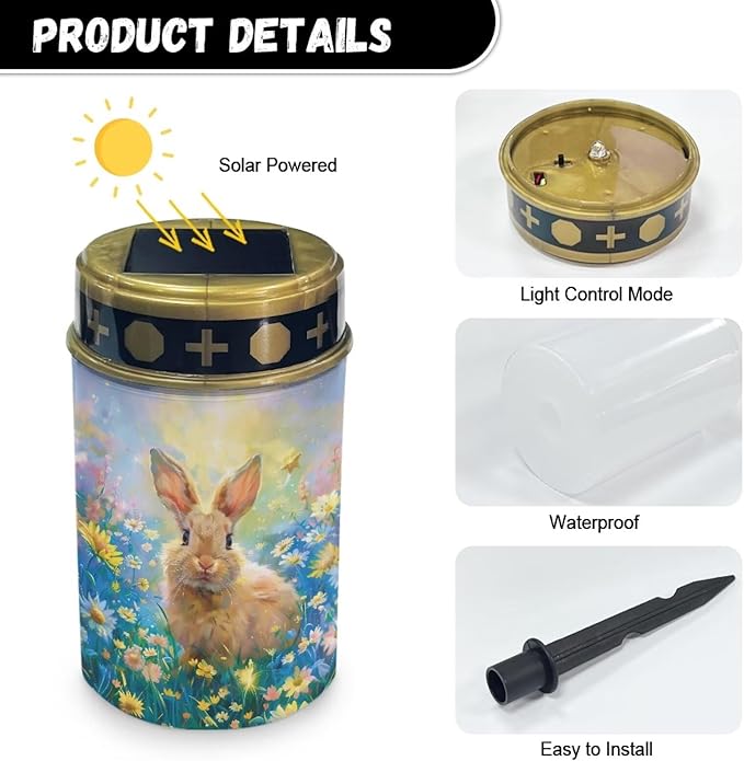 Rabbit Solar Garden Stake Lights - Waterproof Solar Pathway Lights for Decorative Memorial, Landscape, Yard, Lawn, Grave, Cemetery Decoration