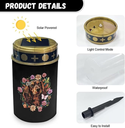 Dog Floral Cemetery Solar Lights Flameless Memorial Lighting Grave Path Light Waterproof Outdoor Solar Garden Lights for Cemetery Grave Memorials
