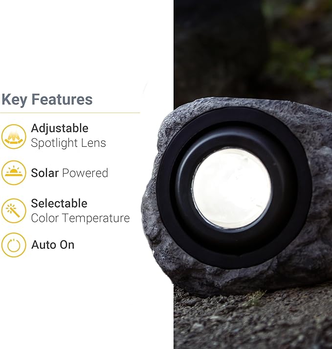 Koda 4-Pack Solar LED Rock Spotlights, Adjustable and Weather-Resistant, Dual Color Temperature, Natural Blend with | Lumora