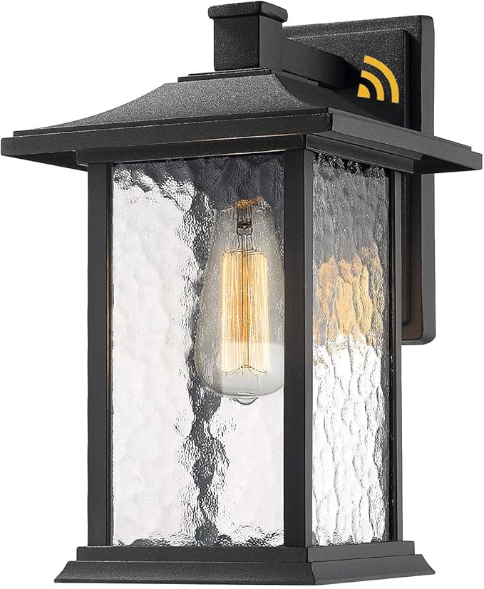 Beionxii Outdoor Light Fixture, 14 inch Dusk to Dawn Exterior Wall Mount Lantern Outside Lights for House Patio, Black Cast Aluminum w/Water Glass - A272W-1PK