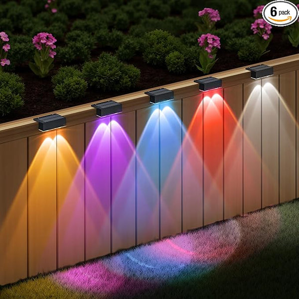 NIORSUN Solar Fence Lights,6 Pack Deck Light,Led Outdoor Lights Warm White + RGB Wall Lights,IP45 Solar Powered | Lumora