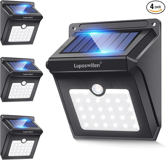 28 LEDs Solar Lights Outdoor, Motion Sensor Wireless Waterproof Security Wall Lights, Solar Light for Outdoor, Front Door, Back Yard, Garage, Porch by Luposwiten [4 PACK]