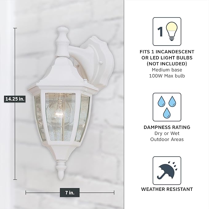 Designers Fountain Waterbury Outdoor Light Fixture, 14.25 Inch Exterior Wall Lantern Sconce for Front Door, Patio | Lumora