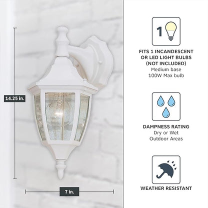 Designers Fountain Waterbury Outdoor Light Fixture, 14.25 Inch Exterior Wall Lantern Sconce for Front Door, Patio and Porch, White, 2461-WH