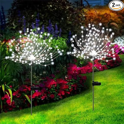 PINHEN Solar Firework Lights, 2 Pack Solar Garden Lights 200 LEDs 8 Lighting Modes Solar Lights Outdoor Waterproof for Garden Path Yard Patio Walkway Pathway Party Wedding Decorative (White)