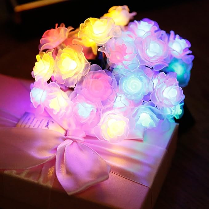Hann® 30 LED Solar String Landscape Lights 20FT Romantic Rose Solar LED Patio String Waterproof Christmas Lights Outdoor Lamp for Garden Yard Home Christmas Tree (30 LED Rose Multi-Color)