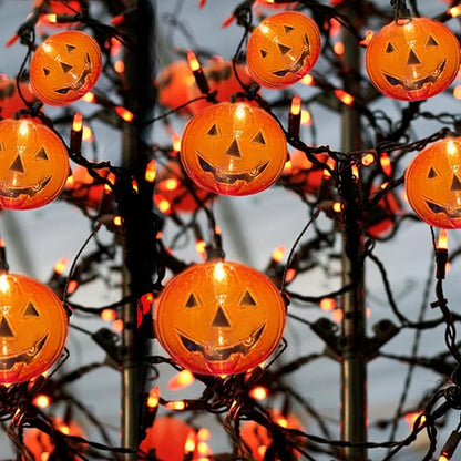 SUNSGNE 7FT Halloween Pumpkin String Lights, 25 Mini Orange Light Bulbs with 10 Plastic Pumpkins Lights for Indoor Outdoor Halloween Christmas Decorations