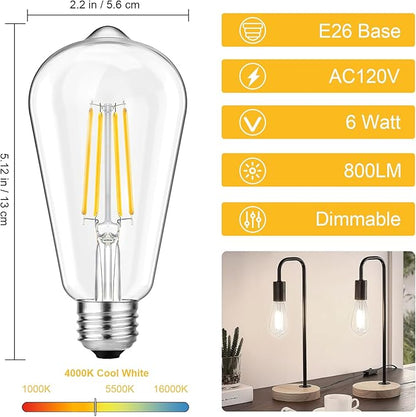 Svater Outdoor String Lights 150FT + Vintage LED Edison Light Bulbs 60W Equivalent, 6W ST58 4000K 12Pack