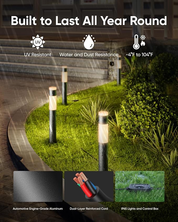eufy Outdoor Pathway Lights E10, 4-Pack, Smart Wired RGBWW LED Landscape Lights, 350lm, IP65 Waterproof for Yard, Work with Alexa, Endless AI Light Themes for Christmas, Halloween, Link with Cameras