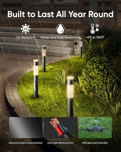 eufy Outdoor Pathway Lights E10, 4-Pack, Smart Wired RGBWW LED Landscape Lights, 350lm, IP65 Waterproof for Yard, Work with Alexa, Endless AI Light Themes for Christmas, Halloween, Link with Cameras