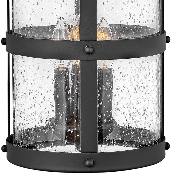 Hinkley Lakehouse Collection Three Light Outdoor Large Wall Lantern, Black w/Clear Seedy Glass