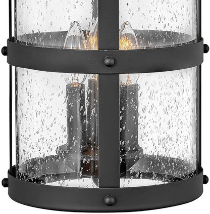 Hinkley Lakehouse Collection Three Light Outdoor Large Wall Lantern, Black w/Clear Seedy Glass