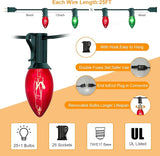 C9 Vintage Christmas String Lights, 25Ft Red & Green with 26 C9 Bulbs, Outdoor Hanging Patio Lights for Christmas | Lumora