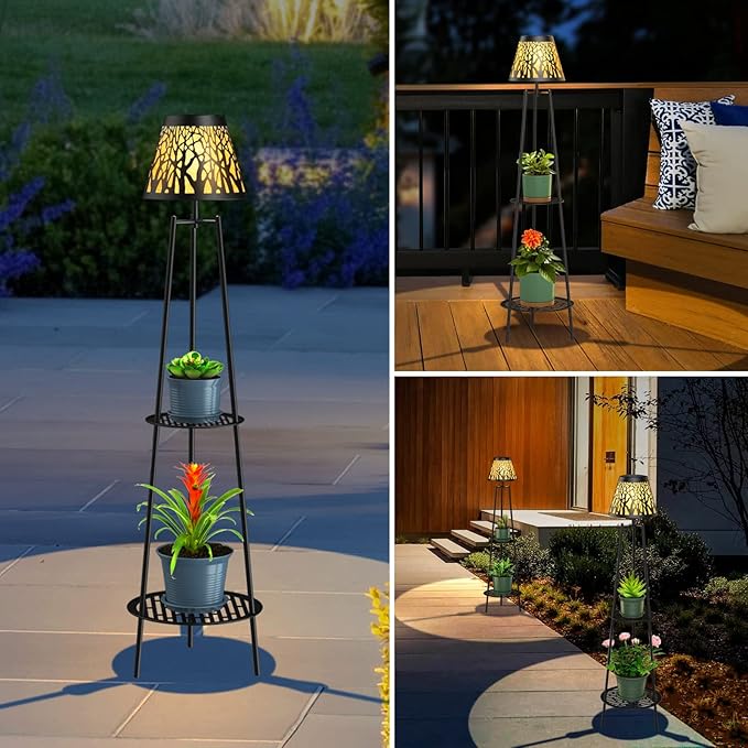 MXwcy 2 Pack Metal Solar Floor Lights Outdoor with Plant Stands, 45.5'' Solar Powered Street Lights, for Garden | Lumora