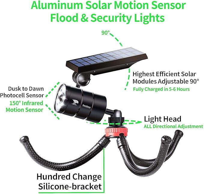 Free 100-DAY Replacement/Refund, Solar Motion Lights Outdoor Waterproof, Solar Security Spot Lights Motion Outdoor Camping Lights for Outside Camp Patio, Fence, Deck, Post(2Pack)