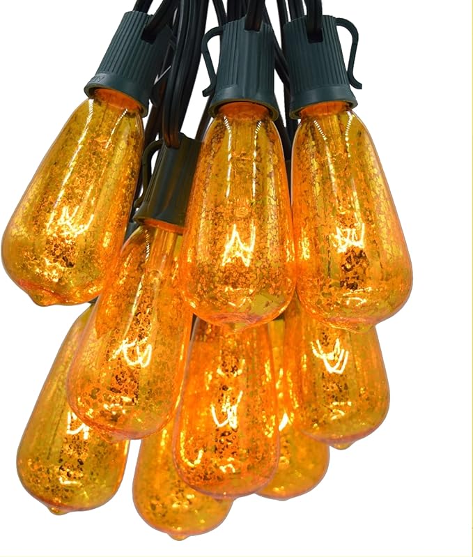 Hometown Evolution, Inc. Gold Outdoor Patio String Lights (25 Foot, ST40 Bulbs - Black Wire)
