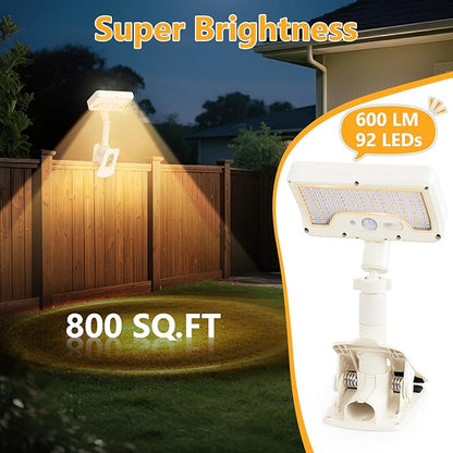 Clip On Solar Lights Outdoor with Motion Sensor, 360°Rotatable & Vertically Adjustable Solar Fence Lights with 92 LEDs (600 LM, 3000 K),IP65 Waterproof Security Light for Deck, Gutter（White, 4 Pack）