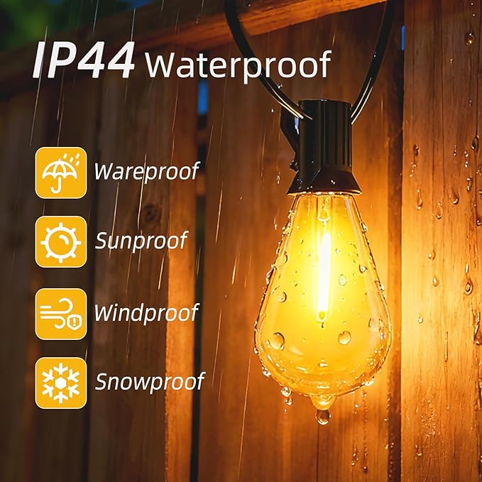 50FT Outdoor String Led Patio Lights 15M Outside Waterproof Light with ST38 Shatterproof Bulb Connectable Hanging | Lumora