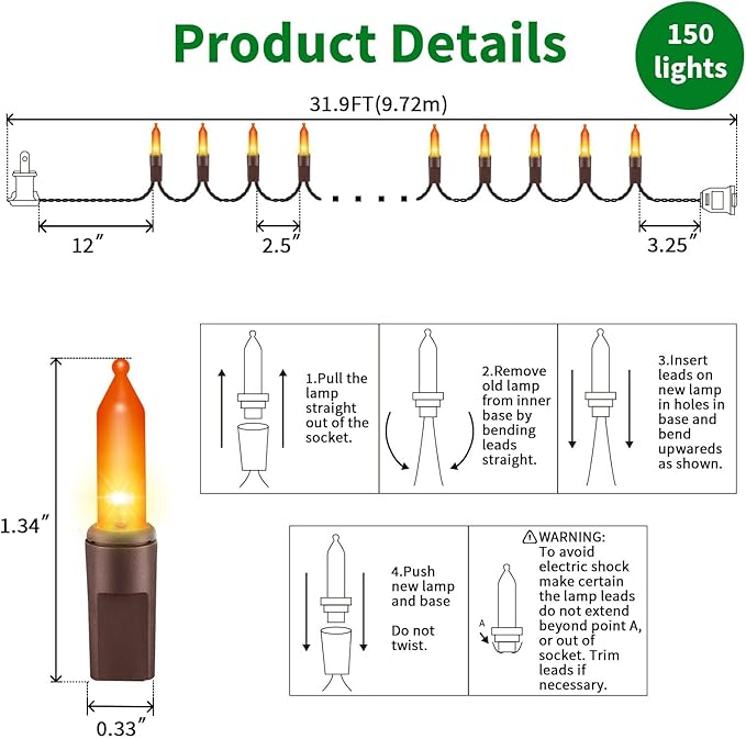 LAMPHOME Orange Thanksgiving Mini Lights, 31.9FT 150-Count Autumn Fall String Lights,Connectable 120V Plug in for Outdoor Indoor Garden Party Halloween Christmas Xmas Tree Lights Yellow Decor