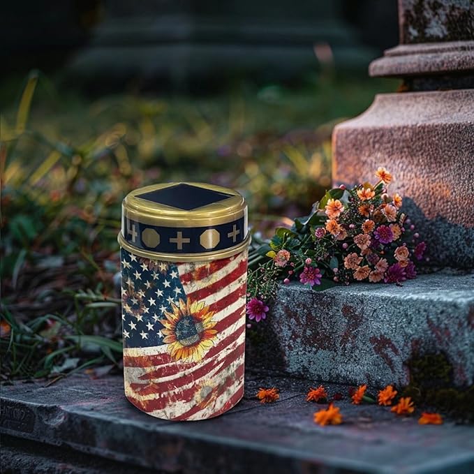 American Flag Sunflower Solar Garden Stake Lights, Yard Solar Lights Cemetery Decorations for Grave Outdoor Sympathy Memorial Gift for Grandma, for Garden Lawn Patio Pathway Decor