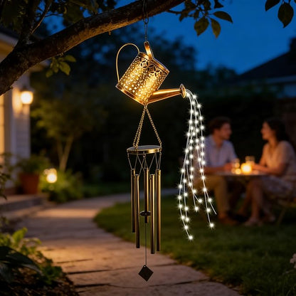 Solar Kettle Light | Retro Iron Kettle Shape Home Decor with Chime - Garden Solar Lights Outdoor | for Yard Outside Patio Path Walkway Lawn Christmas House Backyard Porch Sidewalk Flowers