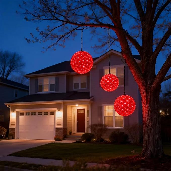 LUCKY SHINE 7.5" Starlight Sphere Lights with 100 Count Red LED Lights, UL Listed and Commercial Grade, for Indoor and Outdoor Christmas Trees, Proches, Patio.