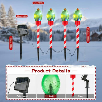 4pk Christmas Outdoor Solar Pathway Lights Waterproof Stakes Lights,Connectable Christmas Decor for Lawn, Yard, Sidewalk & Driveway (Multicolor)