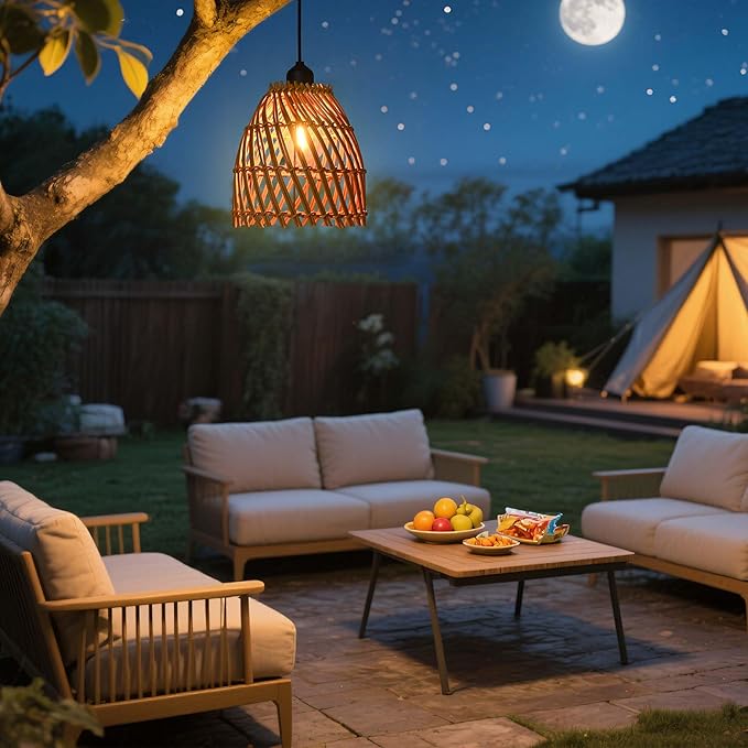2Pack Battery Operated Pendant Light with Remote Control IP44 Waterproof Indoor Outdoor lamp for Bedroom, Patio, Camping, Party, Porch, Cafe (No Outlet Needed)