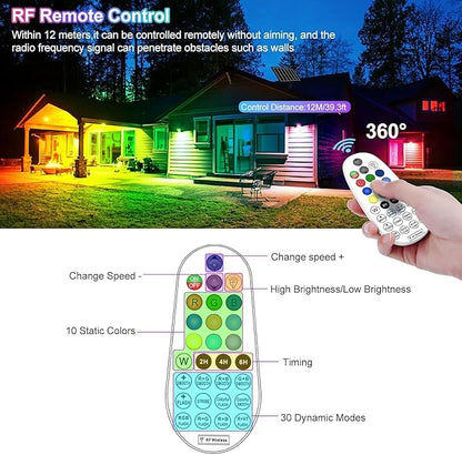 CLY Solar 6 in 1 RGB Spotlights Outdoor Garden, 10 Colors 12 Modes Solar Garden Floodlight Landscape Spotlights IP66 Waterproof 59.06ft Cable Spike Light for Lawn, Patio, Balcony