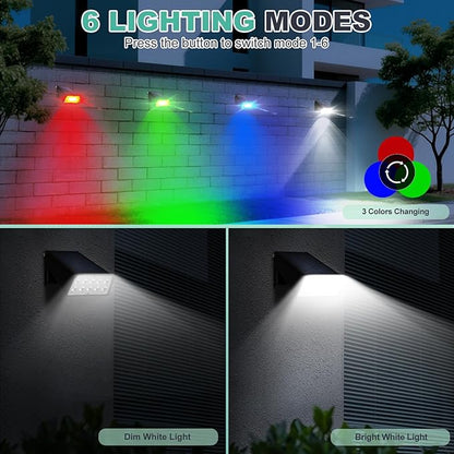 Fence Lights Solar Powered,90° Adjustable,with 7-Color Cycling & Super Bright, Auto Dusk to Dawn Solar Wall Lights Outdoor Waterproof for Garden,Patio,Yard,Pool,Deck,Porch (8 Pack)