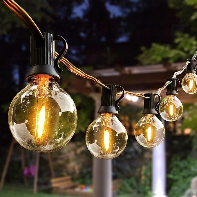 100ft Outdoor String Lights Waterproof/Connectable/Dimmable with 62 LED Shatterproof Bulbs UL Listed, G40 Globe | Lumora