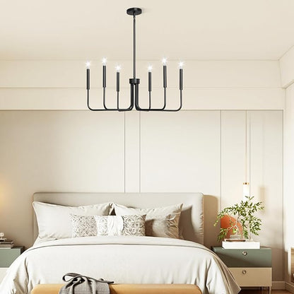VEVOR 6-Light Chandelier, Metal Farmhouse Chandelier, Adjustable Height, Dining Room Hanging Light Fixture for Ceilings, Modern Chandelier for Bedroom, Foyer, Hall, Kitchen, Living Room and Entryway