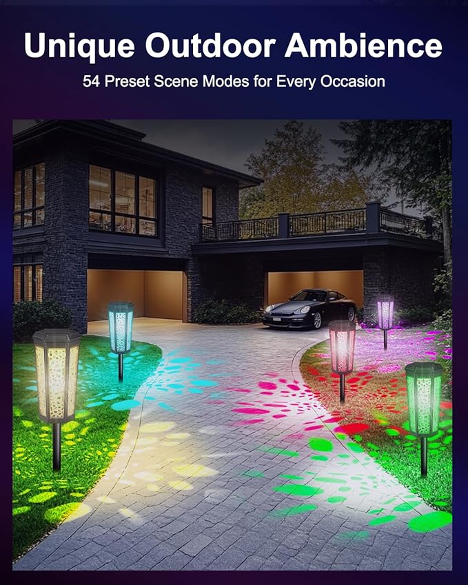 Solar Powered Pathway Lights Outdoor CoolWhite & RGB Color Changing LED Landscape Decor Waterproof for Patio, Yard, Walkway, Garden, Auto On/Off 4 Pack 2 Modes (Cool White & Multicolor, 4 Pack)