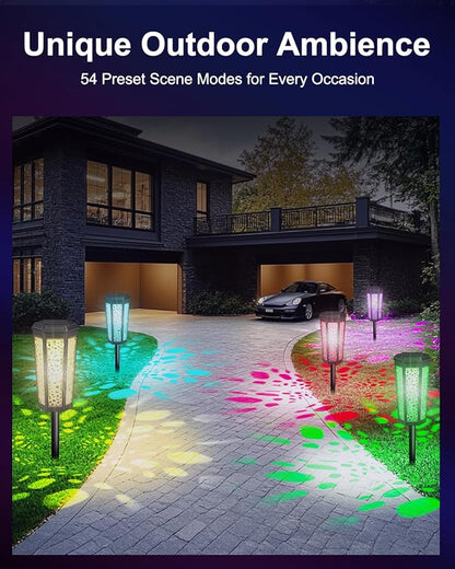 Solar Powered Pathway Lights Outdoor CoolWhite & RGB Color Changing LED Landscape Decor Waterproof for Patio, Yard, Walkway, Garden, Auto On/Off 4 Pack 2 Modes (Cool White & Multicolor, 4 Pack)