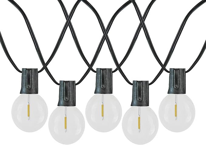 Novelty Lights 50 Feet G50 LED Patio String Light Set with 50 Bulbs, Warm White, Weather Resistant and Shatterproof Replaceable Plastic Globe Bulbs, Black Wire