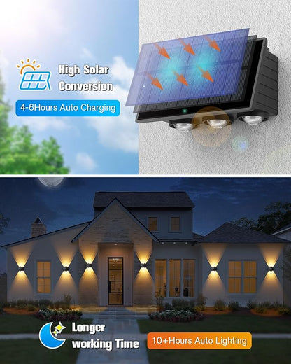 VOLISUN Solar Fence Lights 12 Pack, Color Glow LED Up and Down Wall Lamp, IP65 Waterproof Solar Lights Outdoor for Patio, Backyard, Railing, Deck, Fence and Wall（6 Lenses）