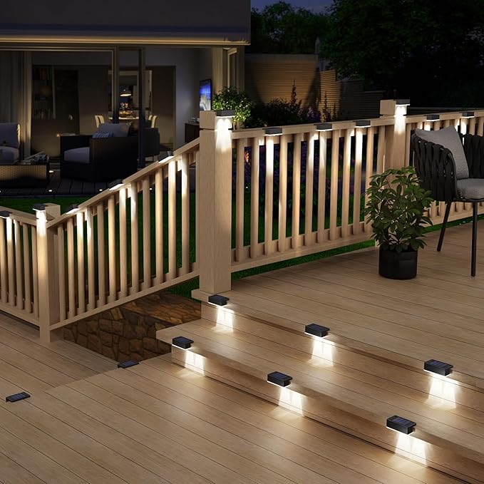 Solar Deck Light, 8 Packs LED Solar Step Lights Outdoor Waterproof, Solar-Powered Fence Lighting 3 Color Modes for Stairs Yard Garden Pathway