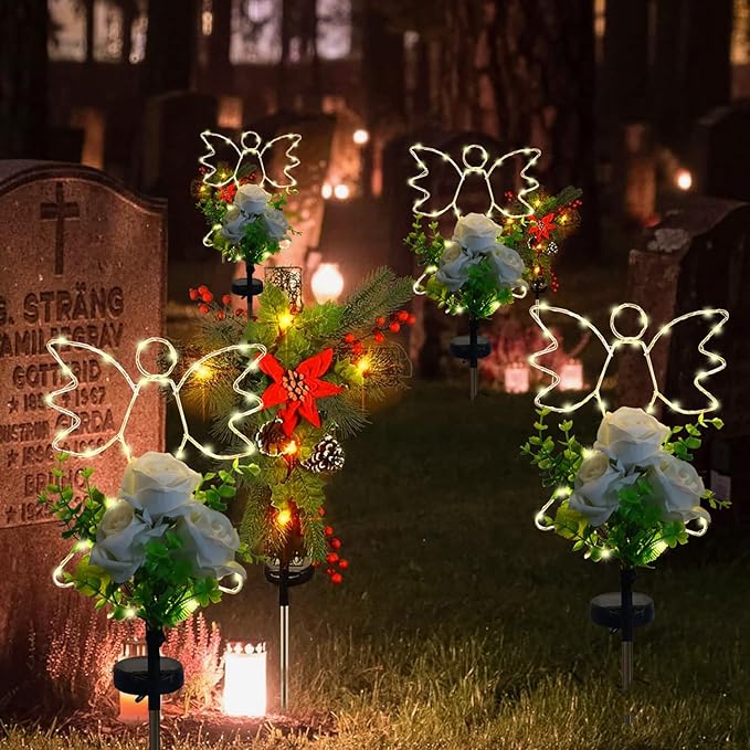 Lmtcos Solar Angel Lights for Cemetery Decorations for Grave, Memorial Sympathy Gifts for Loved One, Solar Grave Decorations for Mother Day Father Day Memorial Day Christmas Grave Decor