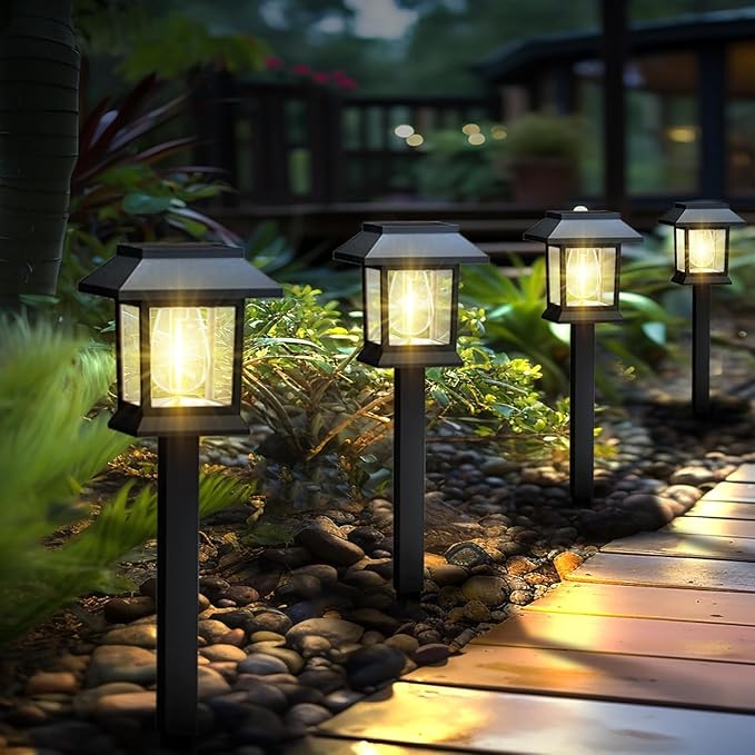 Likesky Solar Pathway Lights Outdoor - 6 Pack LED Solar Powered Garden Lights Waterproof, Decor Lighting for Yard Path Landscape Lawn Walkway Driveway (Warm Light)