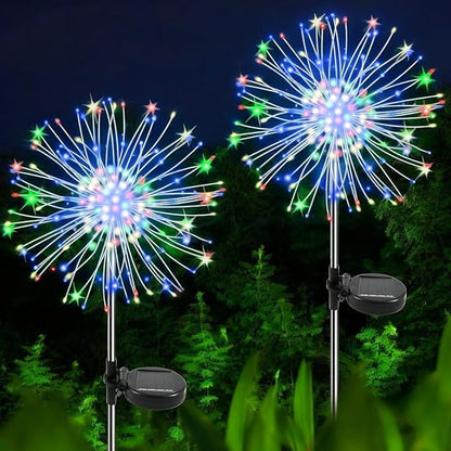 Solar Christmas Lights Outdoor, 2 Pack 150 LEDs Solar Firework Lights, 8 Modes Fireworks Lights for Landscape Pathway Yard Decorative Outside, Colorful