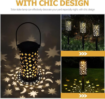 POPETPOP 4pcs Solar Garden Stake Lights, Outdoor Solar-Powered Lawn Lamps with Star and Openwork Iron Design for Pathway and Patio Lighting