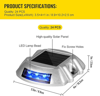 Happybuy Solar Driveway Lights - 24 Pack Bright Blue Waterproof Wireless Dock Lights with 6 LEDs for Path, Garden, Walkway & Steps